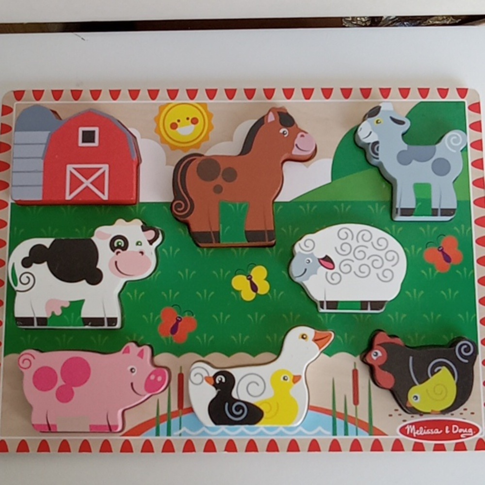 Melissa & Doug Farm Animals Wooden Peg Puzzle - Colorful Kids Toy